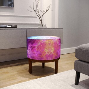 Pinky footstool, Laundry room seat, Indoor bench seating, Custom made pouf, Dining table chair, Round dressing stool, White bench legs, M-49