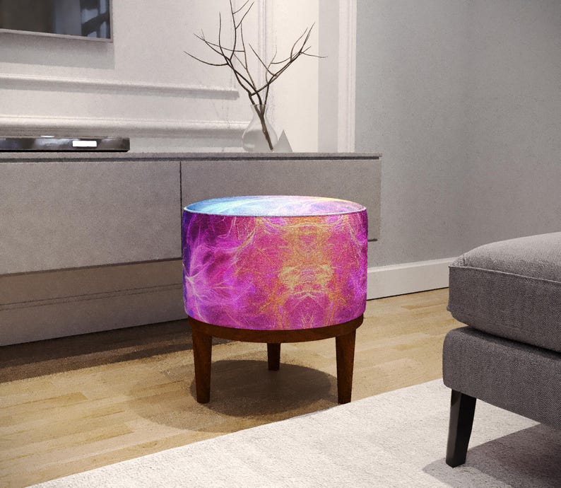 Pinky footstool, Laundry room seat, Indoor bench seating, Custom made pouf, Dining table chair, Round dressing stool, White bench legs, M-49