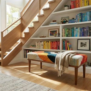 This hallway bench features a stylish upholstered design that works beautifully in kitchens, entryways, or modern farmhouse homes. Its boho-inspired look and sturdy structure provide an elegant extra seat, making it a versatile accent bench for both practical use and home decoration.