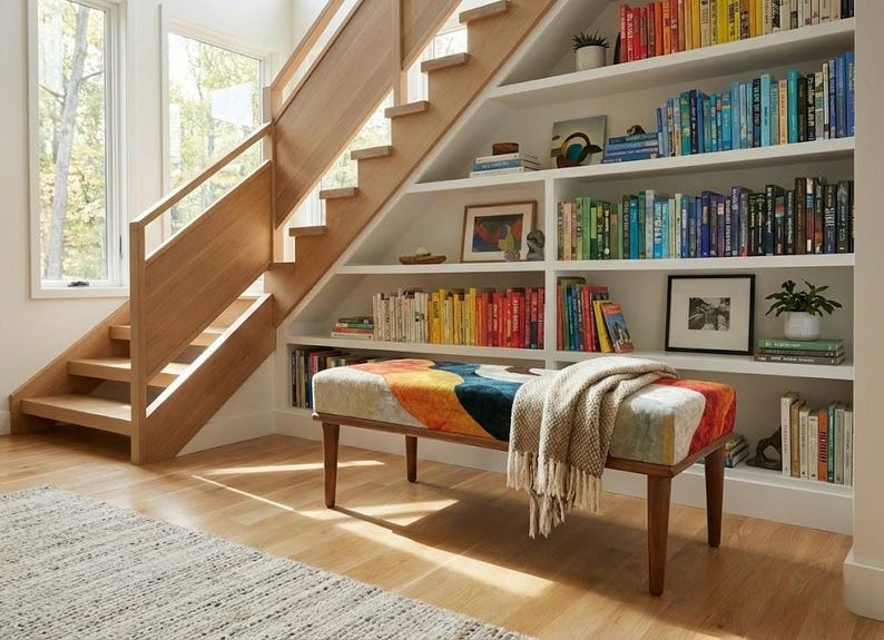 This hallway bench features a stylish upholstered design that works beautifully in kitchens, entryways, or modern farmhouse homes. Its boho-inspired look and sturdy structure provide an elegant extra seat, making it a versatile accent bench for both practical use and home decoration.