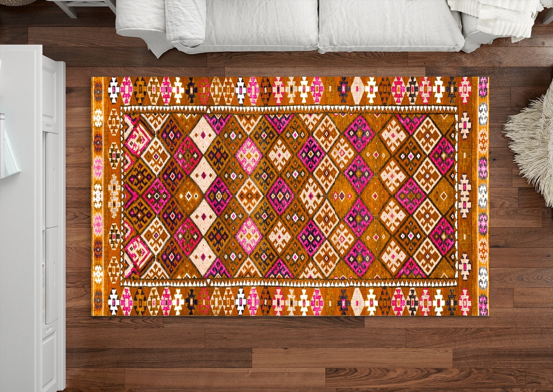 Terra Cotta Rug, Vintage Turkish Area Rug, Dining Room Rug, Ethnic Rug ...