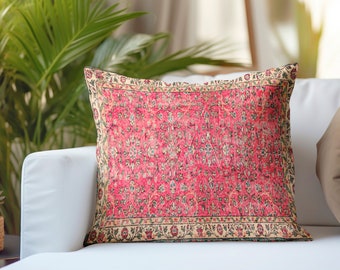 handmade pillow, pink lumbar pillow, floral pillow cover, couch pillows, armchair cushion, bolster cushion, floor cushion, meditation pillow