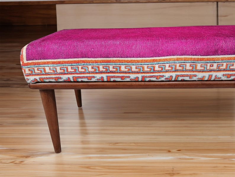Pink bench, Ottoman bench, Sitting bench, Wood work bench, Living room bench, Bedroom bench, Handmade furniture, Boho bench, Ethnic bench
