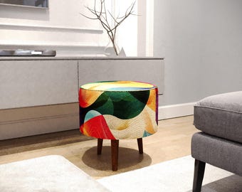 Multicolor Modern Wave Stool | Living Room Footrest | Artistic Wood Ottoman