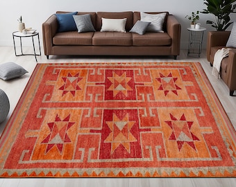 Living room rug, Rug for bedroom, Herki rug, Handmade rug, Bohemian rug, Non slip rug, Washable rug, Vintage pattern rug, Boho decor rug