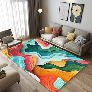 Multicolor rug, Artwork print rug, Stylish rug, Moden area rug, Non-slip rug, Under table rug, Living room rug, Hallway rug, Bedroom rug