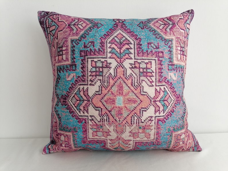 blue pink pillow, cushion cover, living room pillow, soft pillow, kilim cushion, bohemian pillow, armchair pillow, boho decor pillow