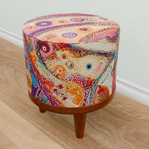 Ethnic design pouf, Multicolor stool, Bench for accent, Dressing room pouf, Housewarming decor, Premium art stool, Round desk chair, M-29
