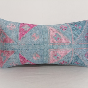 handmade rug pillow, turkish cushion cover, bohemian pillow, blue pink pillow, lumbar pillow, couch pillow, throw pillow, washable pillow