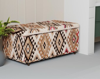 Banco de almacenamiento neutro, Mueble de tocador, Organizador encantador, Asiento suave al tacto, Decoración auténtica, Banco atemporal, Almacenamiento auxiliar, 165-01