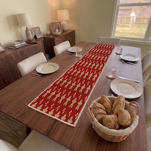 Red Candy Cane Motif Scarf | Coffee Bar Counter Cover | Seasonal Party Table Linen