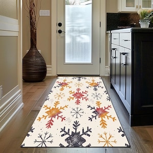 Snowflake pattern rug, Modern print rug, Kitchen rug, Saloon rug, Elegant rug, Thin rug, Boho carpets, Non-slip rug, Washable rug, Retro rug