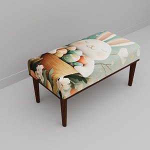 Schattige konijntjesbank voor kinderkamer | Kinderkamerstoel met paaseiprint | M-174