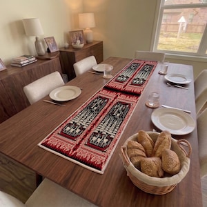 Crimson Reindeer Tree Table Scarf | Hallway Console Display Mat | Rustic Lodge Cover