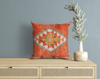 Bright Orange Triangle Throw Case | Southwestern Motif Decor Cushion | Rustic Bedroom Sham
