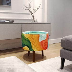 Striped footstool, Multicolor pouf, Soft touch bench, Vanity poufy footrest, Primitive stool, Ottoman organizer, Round floor table, M-98