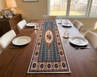 Blue Rose Cameo Table Runner | Buffet Sideboard Scarf | Modern Boho Home Decor