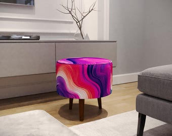Pinky footstool, Vibrant color pouf, Decorative footrest, Boho round seat, Ottoman mid table, Modern home stool, Regular pouf stool, M-123