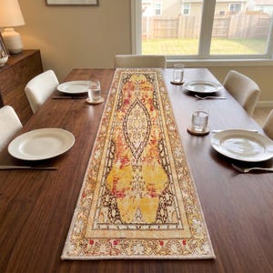 Gold Ornate Table Linen | Bedroom Furniture Decor | Burgundy Motif Console Cover