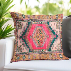Kissen mit Ethno-Motiv, rosa Kissenbezug, Ottomanenkissen, Retro-Kissenbezug, waschbares Kissen, Nackenkissenbezug, weicher Kissenbezug, Bodenkissen Bild 3