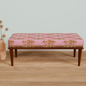 Pink oriental bench, Comfort bench, End of bed bench, Handmade bench, Livingroom bench, Makeup bench, Home decor bench, Kitchen seat, 337-01