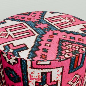 Vibrant pink bench, Doorway seating, Window front stool, Round french table, Ottoman organizer, Make up pouf, Vanity round seat, 280-02