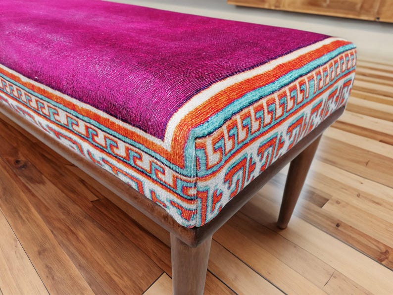 Pink bench, Ottoman bench, Sitting bench, Wood work bench, Living room bench, Bedroom bench, Handmade furniture, Boho bench, Ethnic bench