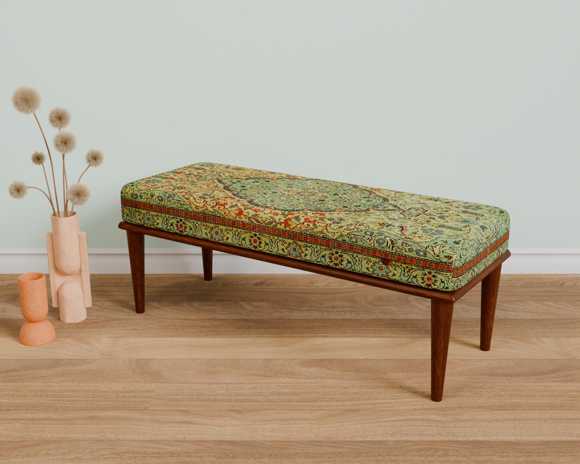 NAFORT 47.5" Upholstered Dining Bench - Dark Gray Linen, Solid Rubber Wood