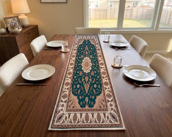Teal Blush Ornate Table Runner | Dining Table Centerpiece | Scandinavian Dining Accent