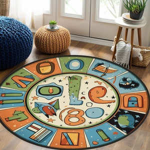 Gameroom teppich, Orange round rug, Geometric rug, Nonslip rug, Round rug tappeto, Large circle rug, Cotton area rug, Movieroom floor rug