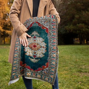 Cuddly Blanket, Kilim Design Blanket, Sofa Blanket, Teal Blanket, Cozy Blanket, Oriental Blanket, Throw Blanket, Boho Decor Blanket