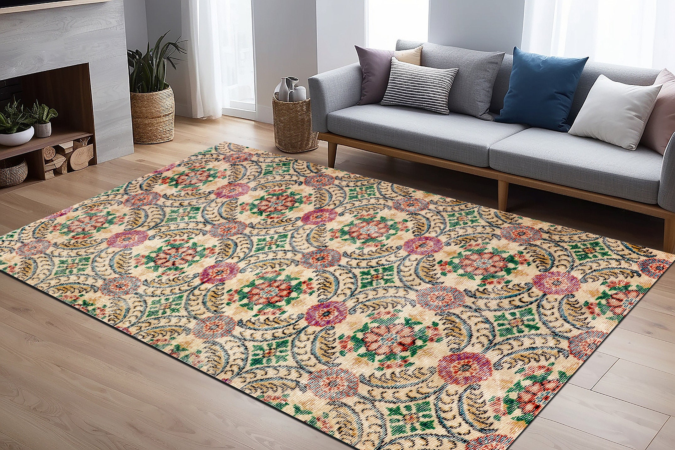 Digital Print Rug Designs Flower Pattern Rug, Nursery Room Rug, Coastal Chic Rug, Turkish Pattern ...