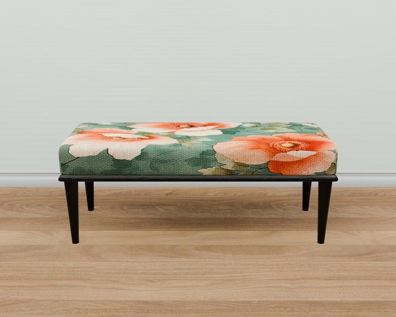 Home entrance bench, Ottoman bench, Artistic style bench, Flower pattern bench, Living room bench, Bench for corridor, Mudroom bench, M-83
