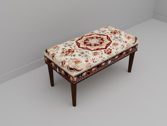 ヴィンテージ柄ベンチ、ユーティリティ家具、玄関オーガナイザー