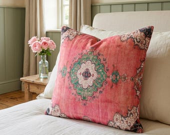pink cushion cover, handmade pillow, kilim pillow, rug pillow, bohemian pillow, floor pillow, sofa pillow, bedding pillow, washable pillow