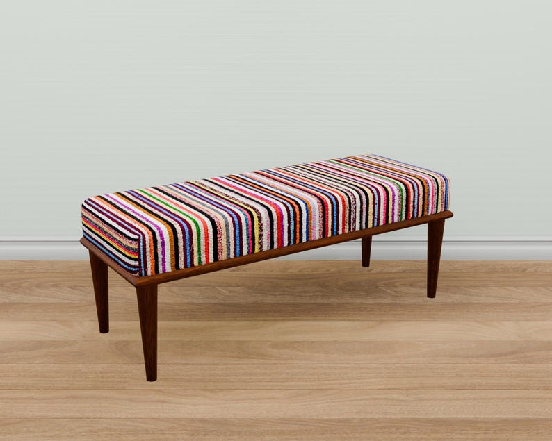 Classic bench, Blanket bench, Pub bench, Striped bench, Bohemian bench, Handmade bench, Ottoman for bedroom, Dining table bench, 17-01
