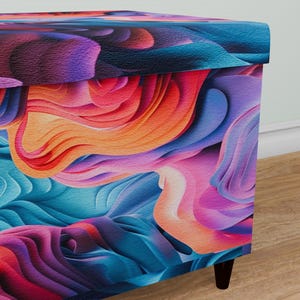 Colorful printed bench, Rustic storage, Wood storage bench, Contemporary bench, Stylish decoration, Office bench, Everyday bench, M-155