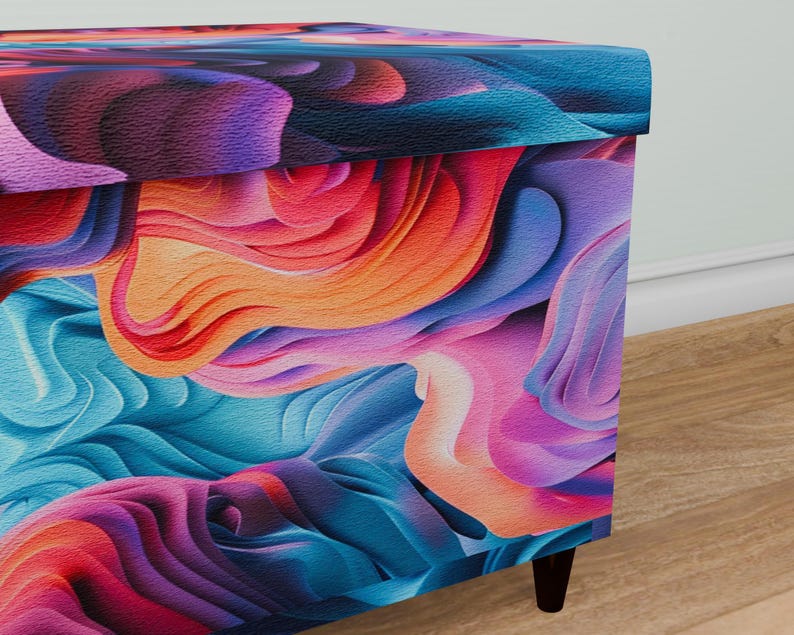 Colorful printed bench, Rustic storage, Wood storage bench, Contemporary bench, Stylish decoration, Office bench, Everyday bench, M-155