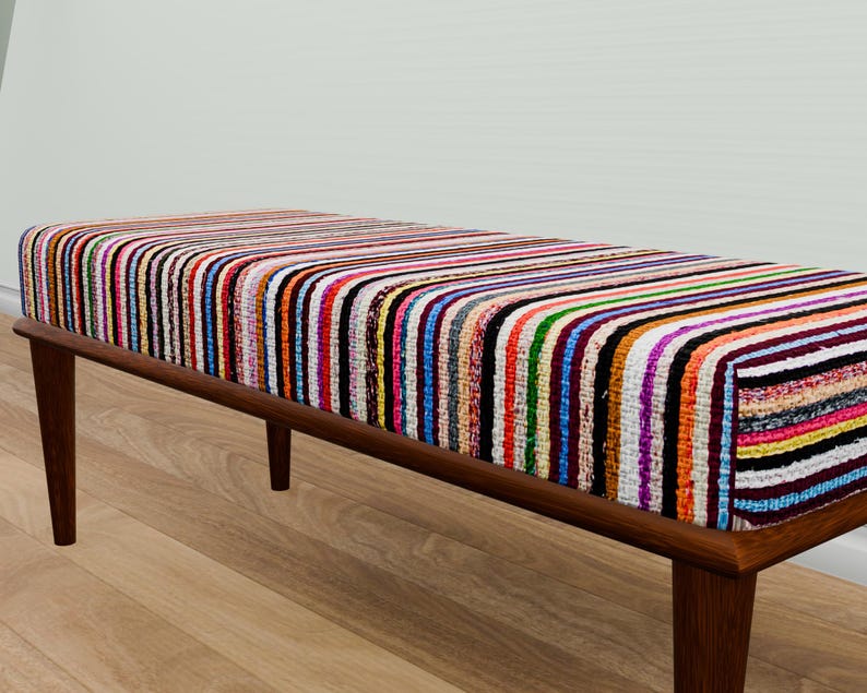 Classic bench, Blanket bench, Pub bench, Striped bench, Bohemian bench, Handmade bench, Ottoman for bedroom, Dining table bench, 17-01
