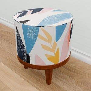 Blattmusterbank, Pastell im Druck, Couchtisch, glamouröser Fußhocker, Holzbankbeine, Kleiner Eingangshocker, Picknick-Hockerhocker, M-88