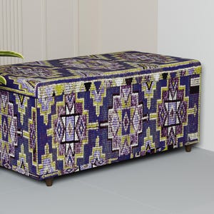 Elegant bohemian storage ottoman, Colorful ottoman bench, Multi-purpose bench for cozy homes, Decorative bench, Upholstered trunk, 330-03