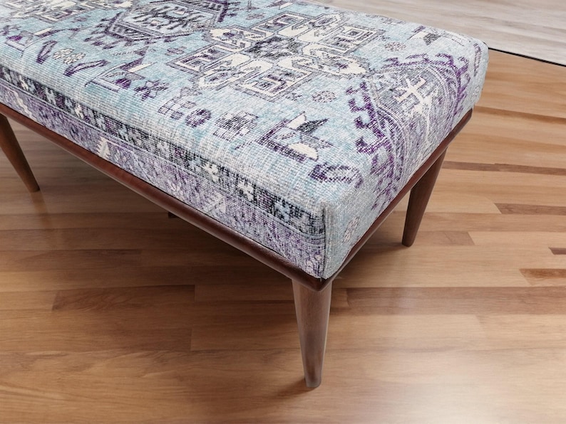 Light blue bench, Floral bench, Ottoman mid table, Unique design bench, Foyer hall bench, Doorway seating, Bathroom bench,  Rugland 167 - 01