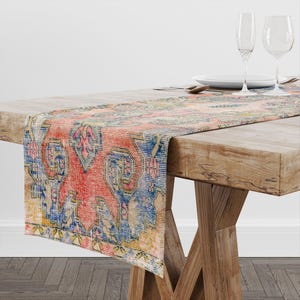 Amazing Table Scarf, Christmas Decor Table Sheet, Table Setting Runner, Stain Resistant, Turkish Rug Pattern, Futuristic Dining Runner