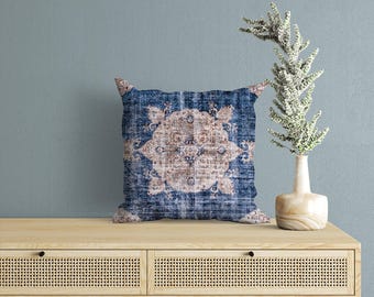 marinblå kudde, orientaliskt örngott, träkudde, prydnadskuddar, dekorativ kudde, traditionell kudde, mjukt örngott, boho kudde