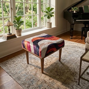 Eclectic Wave Shoe Bench | Orange Bohemian Entryway Footstool | M-131