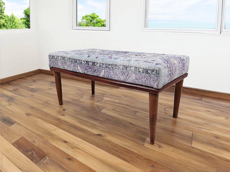 Light blue bench, Floral bench, Ottoman mid table, Unique design bench, Foyer hall bench, Doorway seating, Bathroom bench,  Rugland 167 - 01