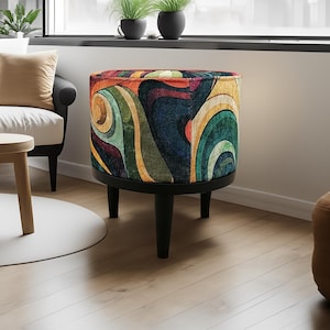 Luxury footstool, Elegant round pouf, Aesthetic decor, Bohemian footrest, Ottoman pouf stool, Round side table, Planter bench, M-158