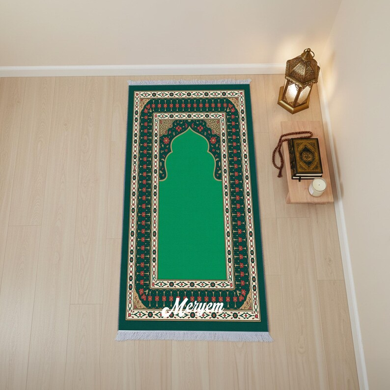 Soft Texture Prayer Mat, Ethnic Pattern Portable Salah Mat, Non-Slip Handmade Prayer Rug, Unique Islamic Gift, Elegant Sajjadah