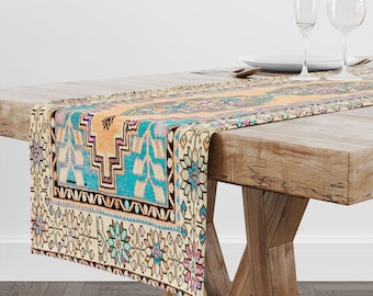 Türkische Tischdecke, Botanischer Tischläufer, Vintage Kelim Look Läufer, Vintage Kelim Look, 100% Baumwolle
