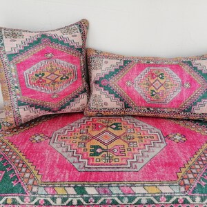 Kissen mit Ethno-Motiv, rosa Kissenbezug, Ottomanenkissen, Retro-Kissenbezug, waschbares Kissen, Nackenkissenbezug, weicher Kissenbezug, Bodenkissen Bild 4